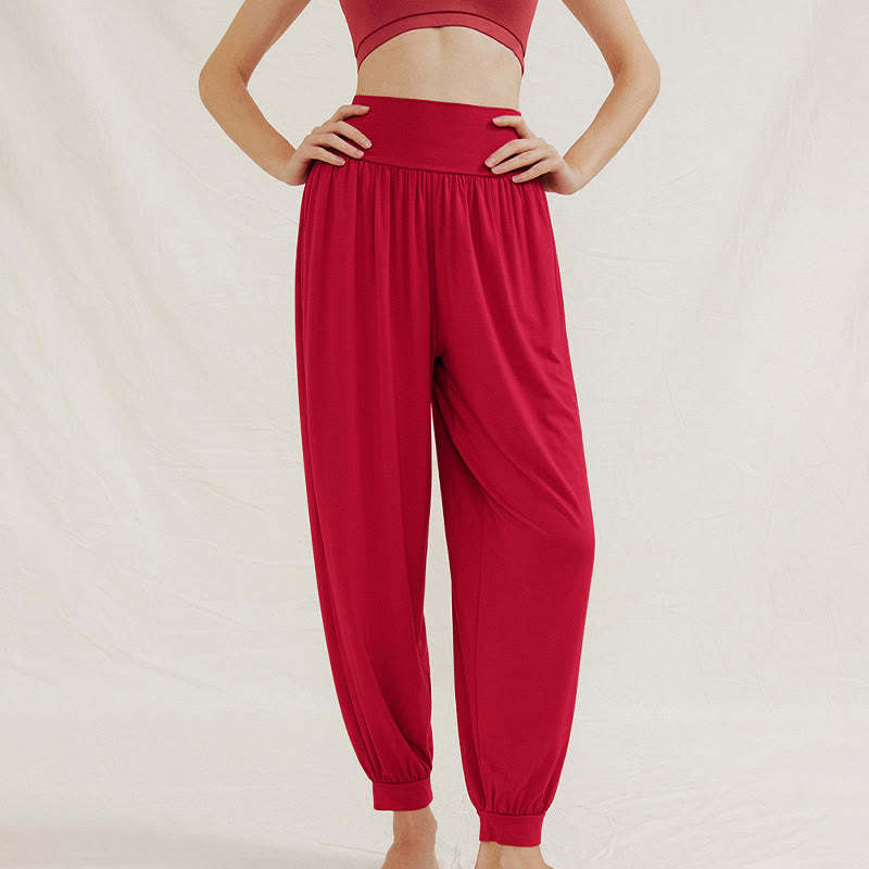 Casual Plain High Waist Tummy Control Women's Leica Harem Pants With Pockets