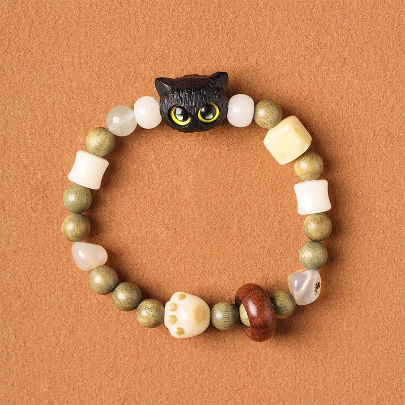 Bodhi Seed Green Sandalwood Ebony Wood Small Leaf Red Sandalwood Cat Head Paw Claw Peace Bracelet