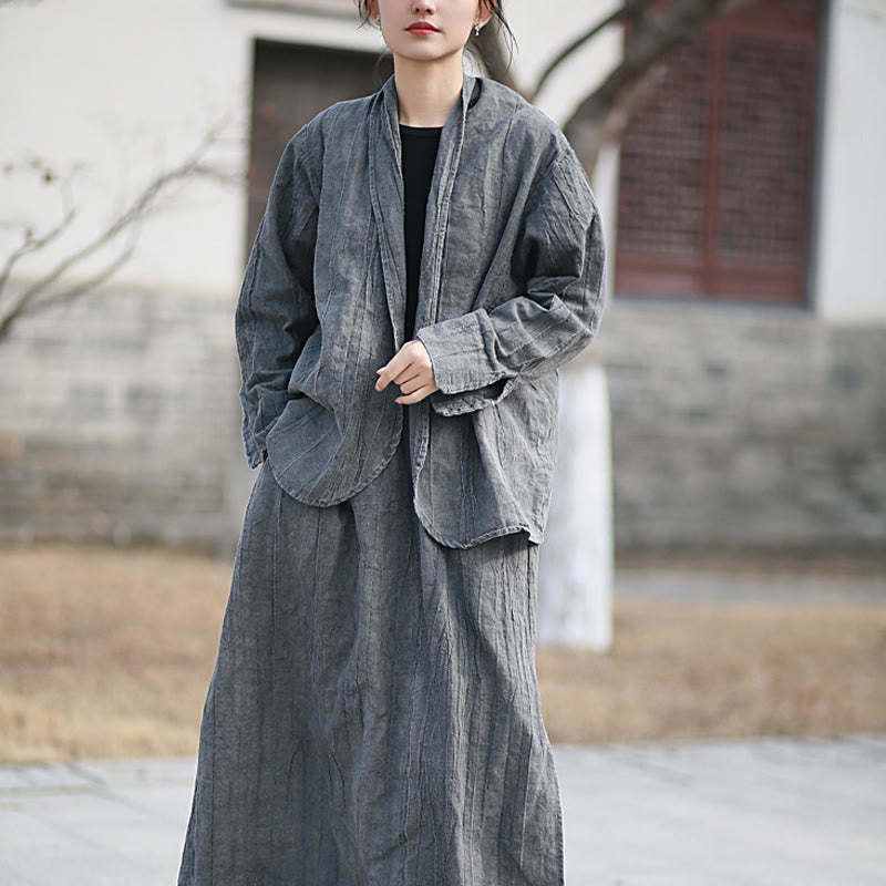 Solid Color Tie Dye Long Sleeve Zen Meditation Open Front Jacket