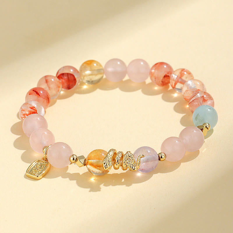 Various Crystal Pink Crystal Amethyst Year Of The Snake Lucky Bracelet