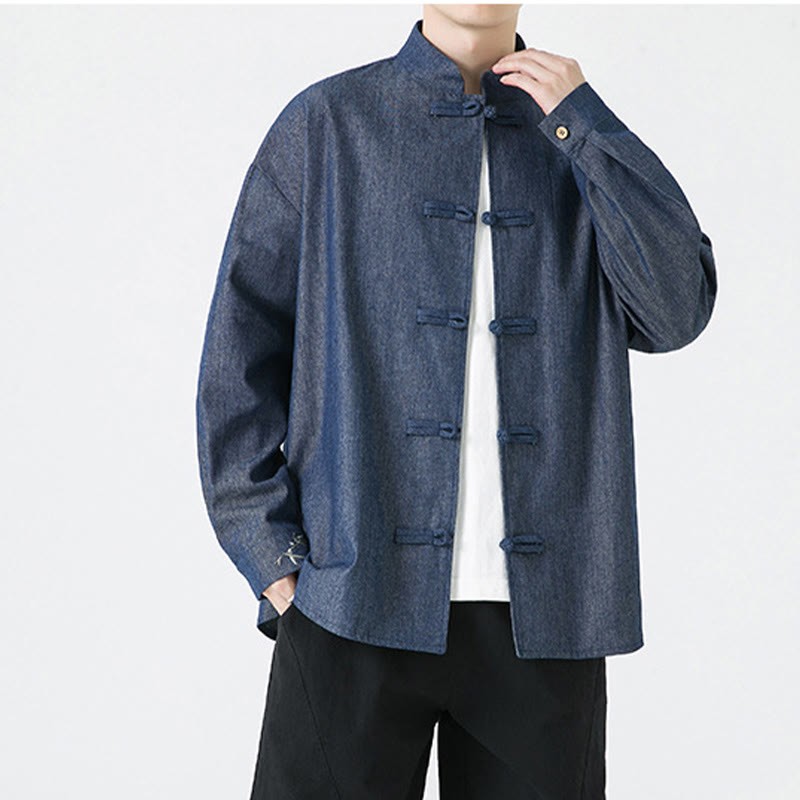 Bamboo Leaves Design Frog-button Tang Suit Cotton Men's Jacket Shirt