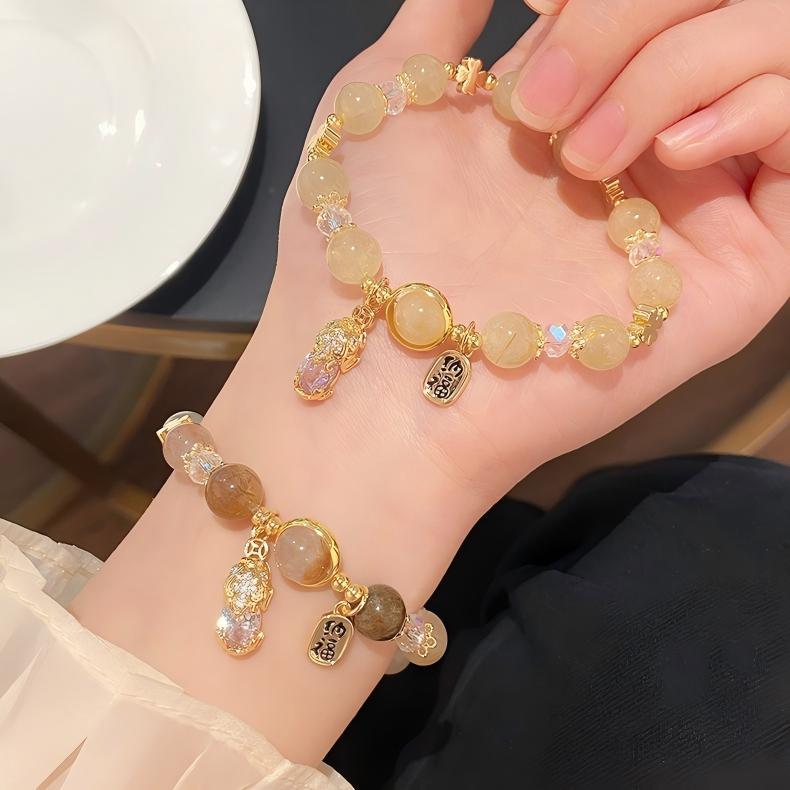 2025 Natural Citrine Pixiu Bracelet｜Wealth & Career Protection｜Rutilated Quartz for Luck｜Feng Shui Jewelry｜Customizable