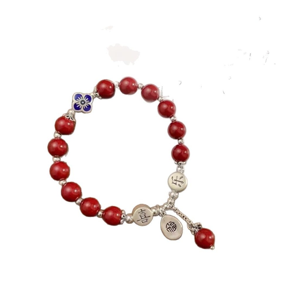 Ping An Xi Le (Peace and Joy) fortune plaque vermilion bracelet with tassel, unique design, zodiac year accessory, national trend style, luck-turning, couple gift