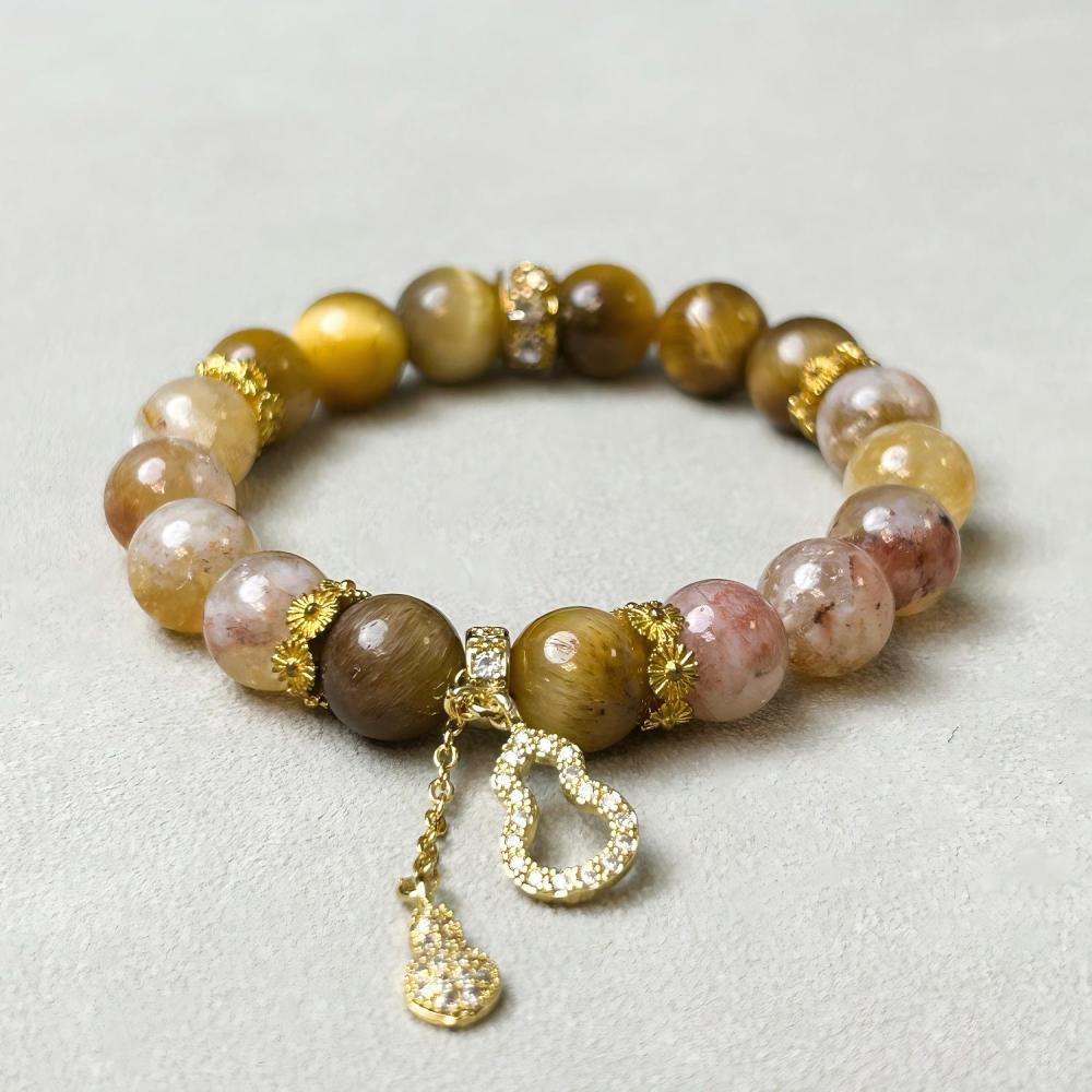 7A grade natural gold tiger's eye yellow pagoda crystal gourd bracelet gathering wealth and prosperity luck five elements to complement the luck of the anti-villain tool