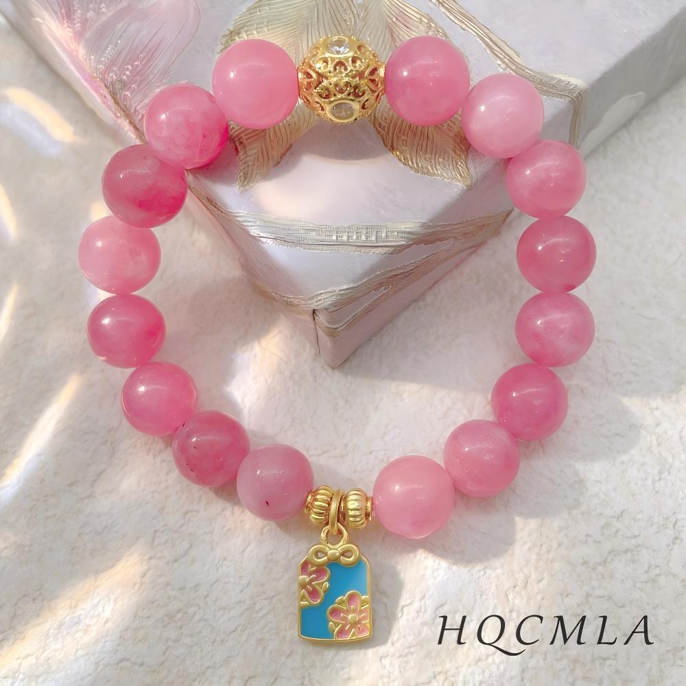 Natural Gradient Strawberry Crystal Bracelet Women Attract Peach Blossom Help Marriage Enamel Transfer Bead Design Lucky Gift