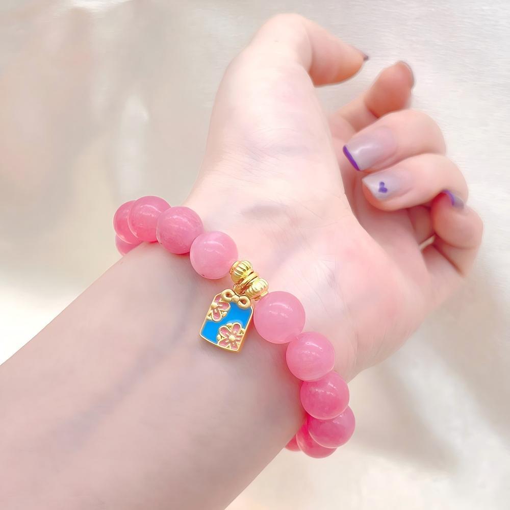 Natural Gradient Strawberry Crystal Bracelet Women Attract Peach Blossom Help Marriage Enamel Transfer Bead Design Lucky Gift
