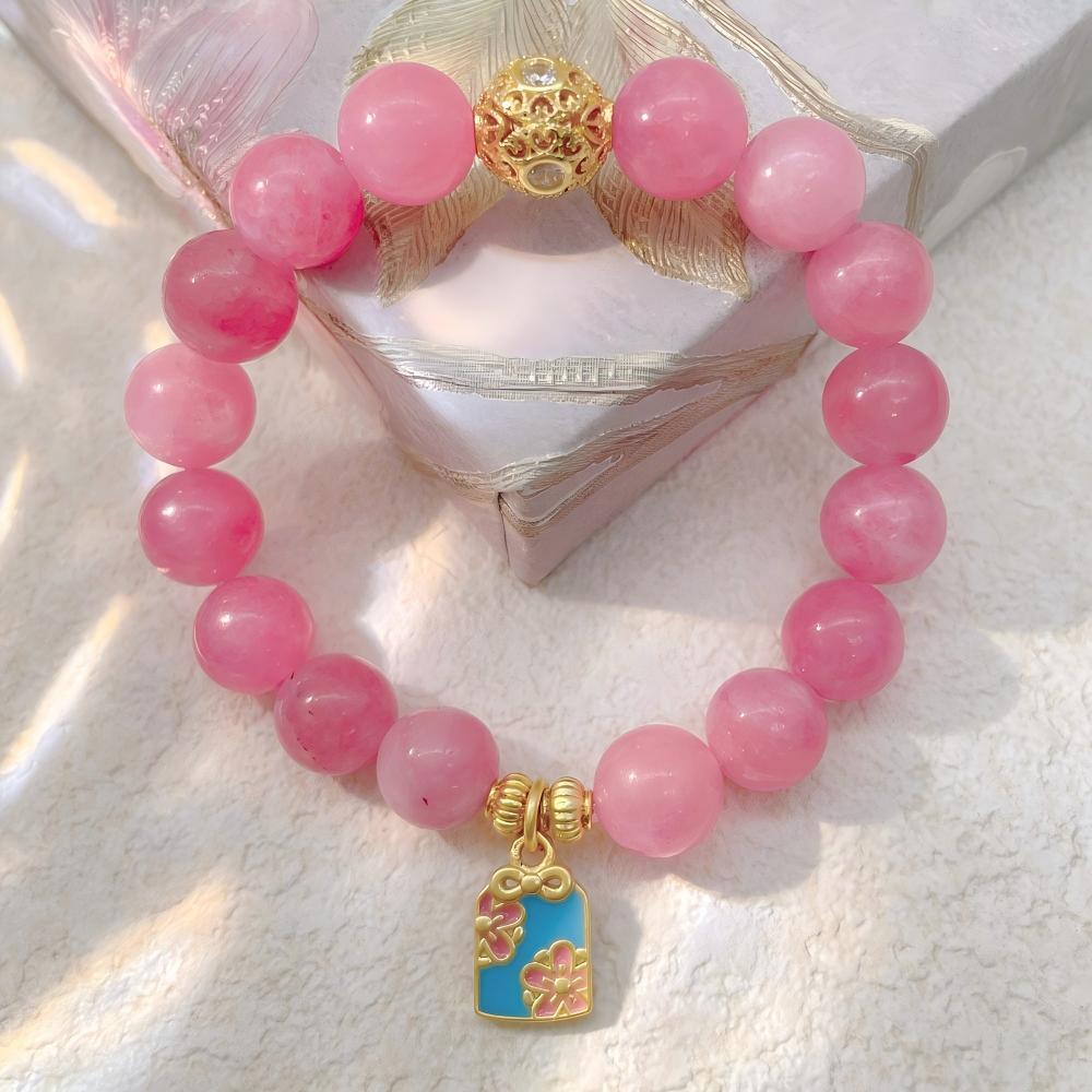 Natural Gradient Strawberry Crystal Bracelet Women Attract Peach Blossom Help Marriage Enamel Transfer Bead Design Lucky Gift