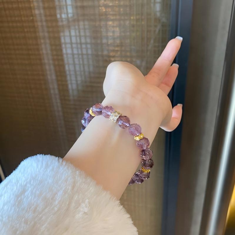 Natural Amethyst Bracelet Women's Premium Sense Crystal Strings Luck Aid Study Karma Recruiting Nobleman Anti-Villain Energy Jewelry.
