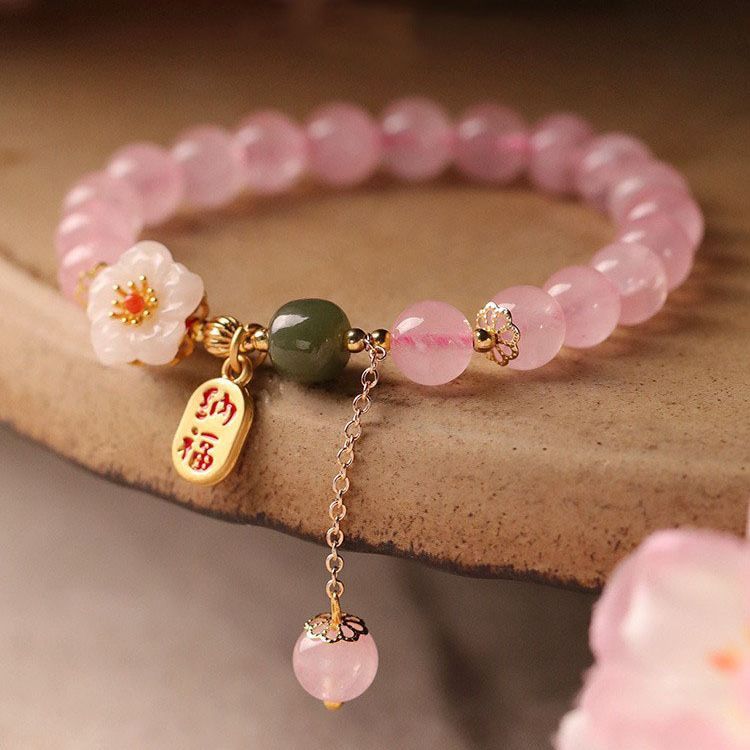 【Peach Blossom Selection】Natural Rose Quartz Bracelet for Women - Chinese Style Design Ins Niche Peach Blossom Luck-Enhancing Relationship-Attracting Nobleman-Inviting Villain-Warding Off Energy Jewelry