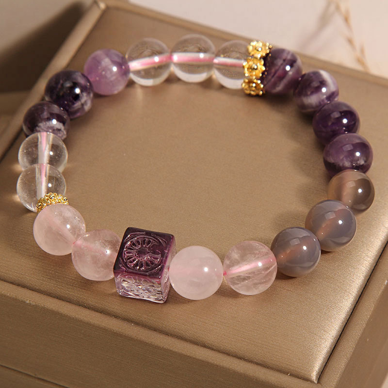 【Nine Purple Fire】Natural Amethyst Bracelet for Women, High-end Peach Blossom Pink Crystal Bracelet, Attracts Benefactors, Repels Evil Spirits, Promotes Academic Success and Romantic Relationships, Energy Jewellery