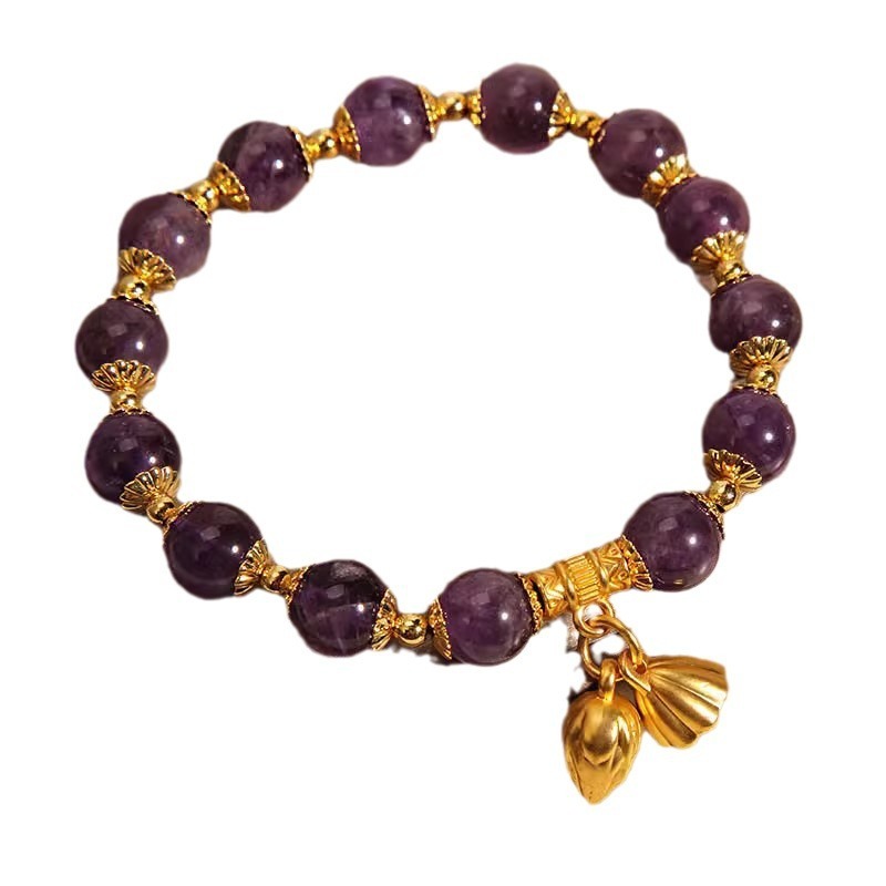 【Lotus Rhythm Twin Birth】Natural Amethyst Two Lives of Joy Bracelet for Women Ins-style Light Luxury Lotus Pod Pendant Bracelet Attract Good Fortune and Prosperity Stabilise Your Luck and Protect Yourself
