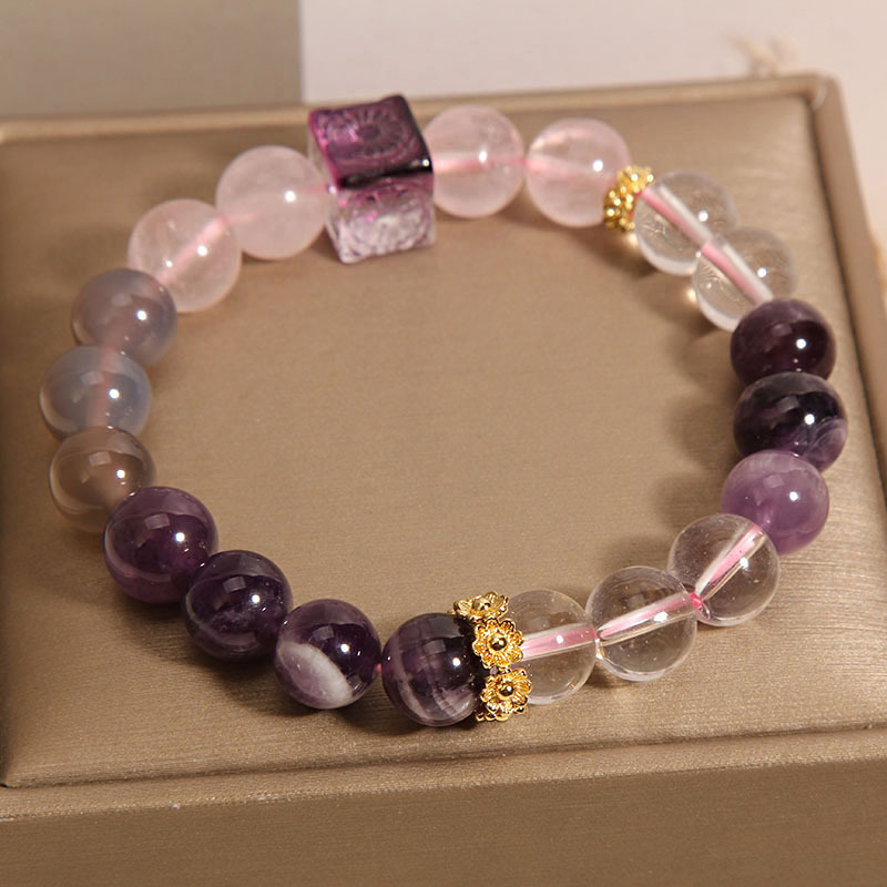 【Nine Purple Fire】Natural Amethyst Bracelet for Women, High-end Peach Blossom Pink Crystal Bracelet, Attracts Benefactors, Repels Evil Spirits, Promotes Academic Success and Romantic Relationships, Energy Jewellery