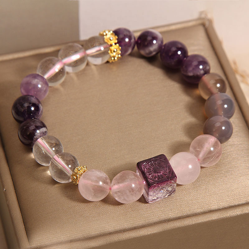 【Nine Purple Fire】Natural Amethyst Bracelet for Women, High-end Peach Blossom Pink Crystal Bracelet, Attracts Benefactors, Repels Evil Spirits, Promotes Academic Success and Romantic Relationships, Energy Jewellery