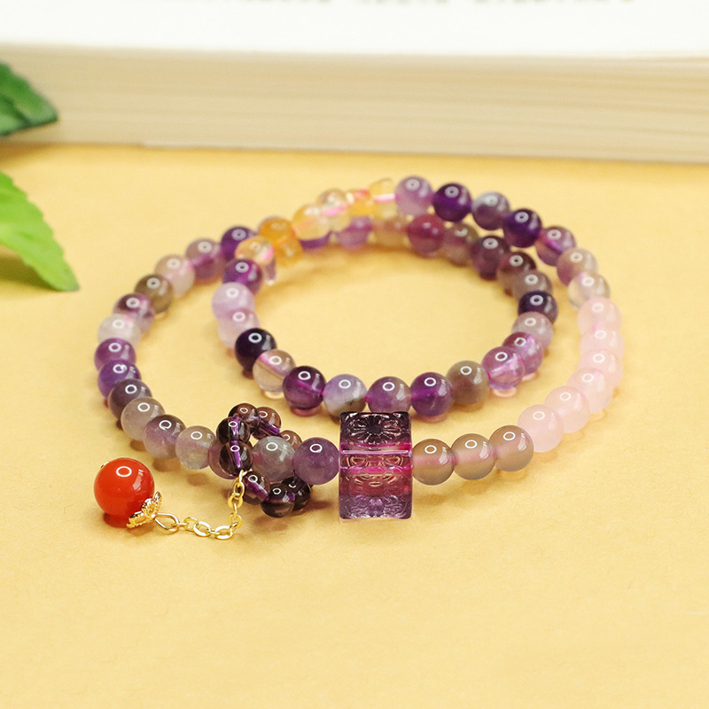 【Nine Purple Fire · Aurora Guardian】Natural Glass Square Crystal Bracelet for Women High-end Good Luck Attracts Benefactory  Repels Evil  Helps with Studies and Career Energy Accessory
