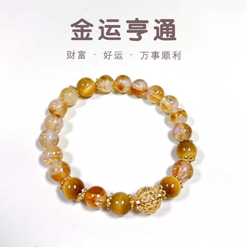 【Attract Wealth and Good Fortune】Natural Yellow Crystal Bracelet for Women Stylish Design Traditional Coiled Gold Thread Ball Golden Tiger Eye Beads Good Luck Wealth Protection from Evil Spirits Energy Jewelry