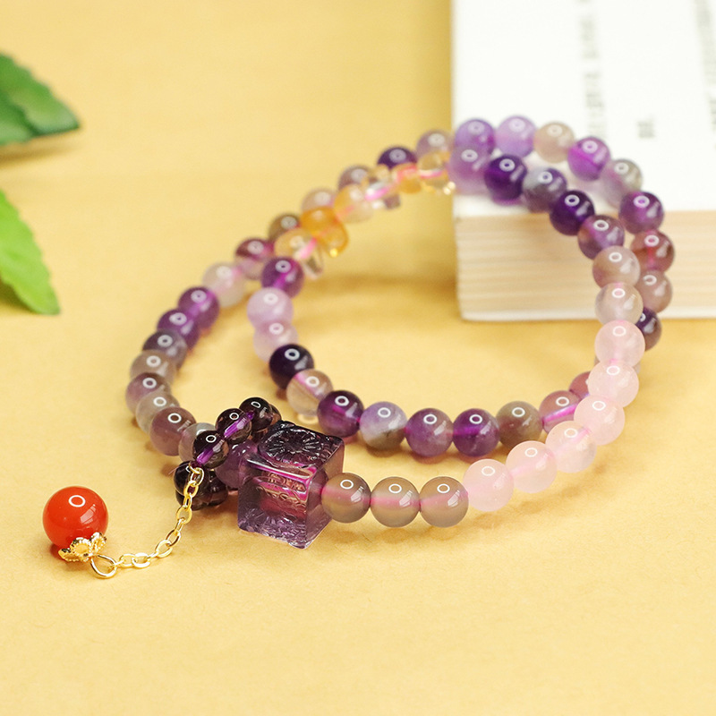 【Nine Purple Fire · Aurora Guardian】Natural Glass Square Crystal Bracelet for Women High-end Good Luck Attracts Benefactory  Repels Evil  Helps with Studies and Career Energy Accessory