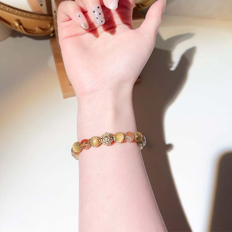 【Attract Wealth and Good Fortune】Natural Yellow Crystal Bracelet for Women Stylish Design Traditional Coiled Gold Thread Ball Golden Tiger Eye Beads Good Luck Wealth Protection from Evil Spirits Energy Jewelry