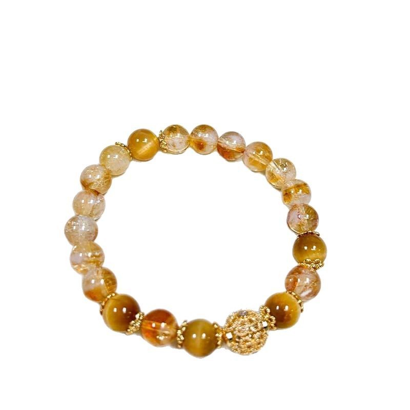 【Attract Wealth and Good Fortune】Natural Yellow Crystal Bracelet for Women Stylish Design Traditional Coiled Gold Thread Ball Golden Tiger Eye Beads Good Luck Wealth Protection from Evil Spirits Energy Jewelry