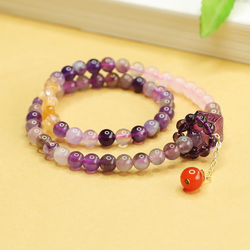 【Nine Purple Fire · Aurora Guardian】Natural Glass Square Crystal Bracelet for Women High-end Good Luck Attracts Benefactory  Repels Evil  Helps with Studies and Career Energy Accessory