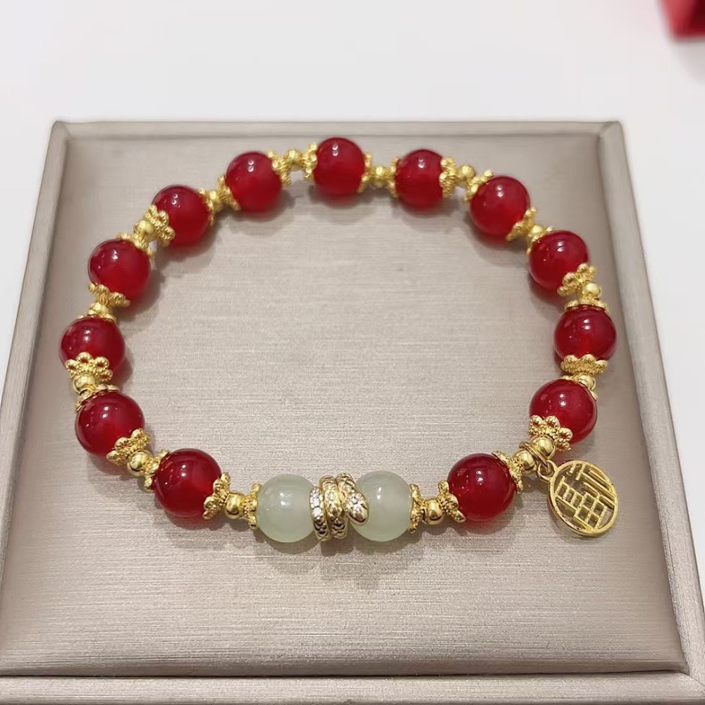 【Energy Choice】Natural Red Agate Bracelet for Women - High-End Hand Chain for Good Luck Career Success Attracting Benefactors Avoiding Enemies - Energy Jewelry with Good Fortune Amulet