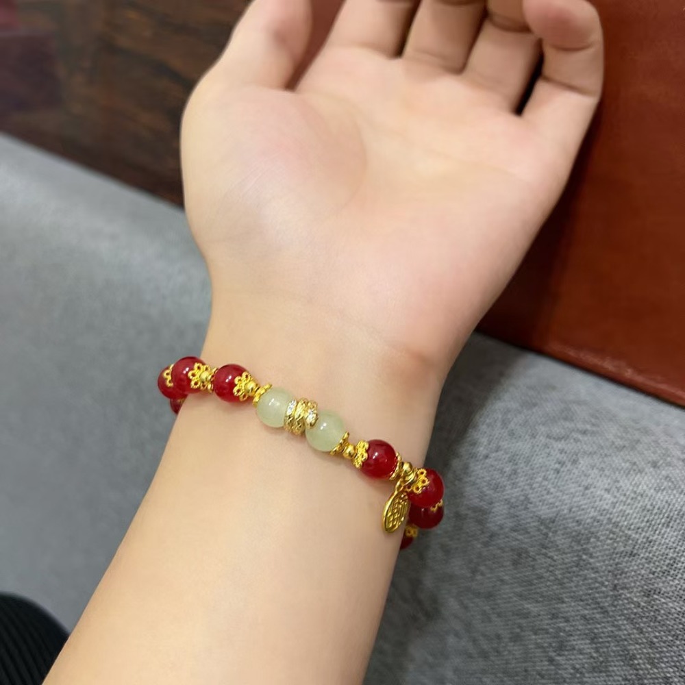 【Energy Choice】Natural Red Agate Bracelet for Women - High-End Hand Chain for Good Luck Career Success Attracting Benefactors Avoiding Enemies - Energy Jewelry with Good Fortune Amulet