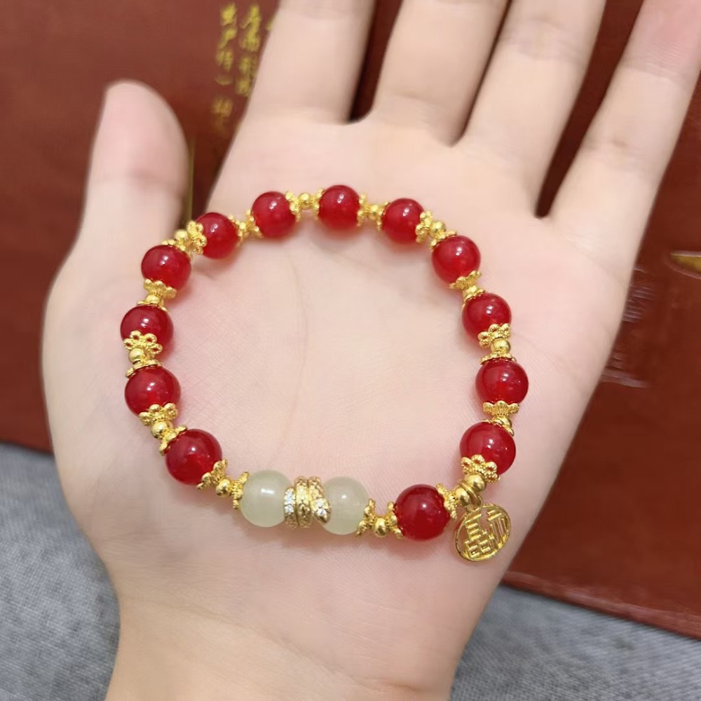 【Energy Choice】Natural Red Agate Bracelet for Women - High-End Hand Chain for Good Luck Career Success Attracting Benefactors Avoiding Enemies - Energy Jewelry with Good Fortune Amulet