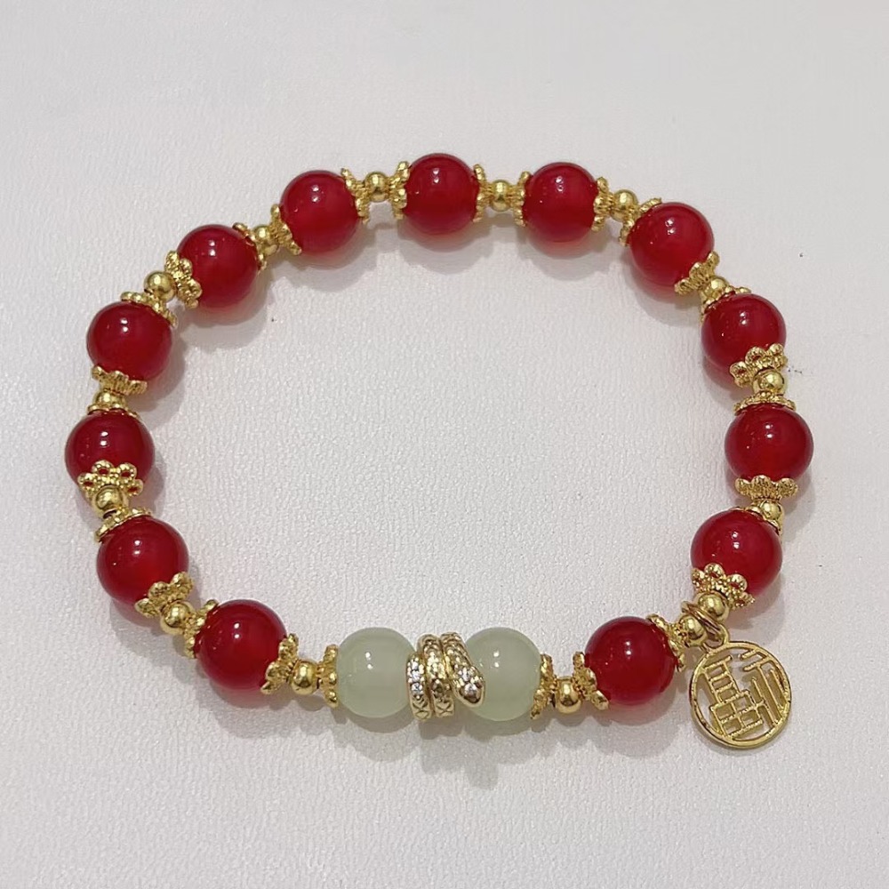 【Energy Choice】Natural Red Agate Bracelet for Women - High-End Hand Chain for Good Luck Career Success Attracting Benefactors Avoiding Enemies - Energy Jewelry with Good Fortune Amulet
