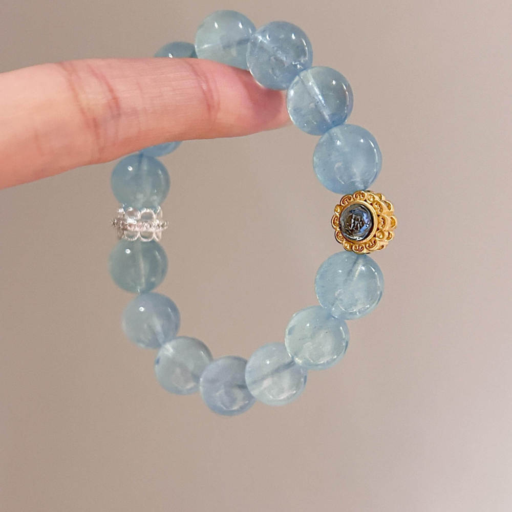 【Lucky Guardian】Natural Aquamarine Crystal Bracelet for Women - Premium-Quality Bead Bracelet to Ward Off Mercury Retrograde Attract Good Fortune Invite Benefactors Ward Off Malicious Individuals - Energy-Infused Jewelry
