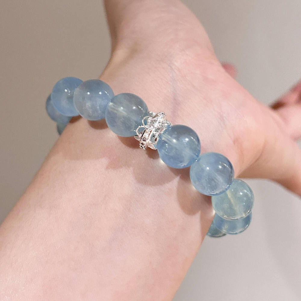 【Lucky Guardian】Natural Aquamarine Crystal Bracelet for Women - Premium-Quality Bead Bracelet to Ward Off Mercury Retrograde Attract Good Fortune Invite Benefactors Ward Off Malicious Individuals - Energy-Infused Jewelry