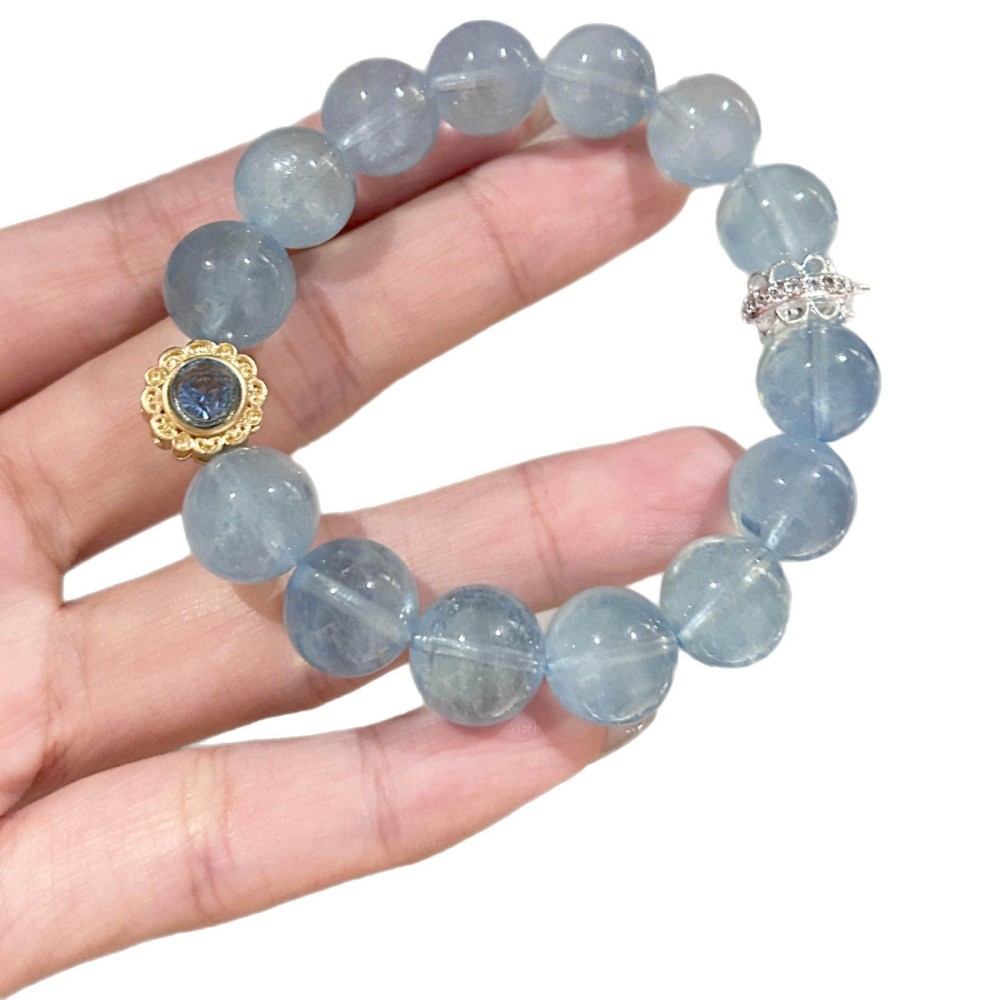 【Lucky Guardian】Natural Aquamarine Crystal Bracelet for Women - Premium-Quality Bead Bracelet to Ward Off Mercury Retrograde Attract Good Fortune Invite Benefactors Ward Off Malicious Individuals - Energy-Infused Jewelry