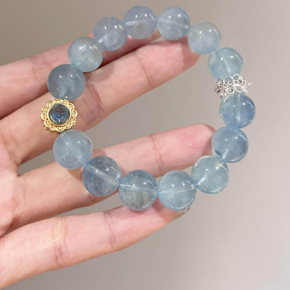 【Lucky Guardian】Natural Aquamarine Crystal Bracelet for Women - Premium-Quality Bead Bracelet to Ward Off Mercury Retrograde Attract Good Fortune Invite Benefactors Ward Off Malicious Individuals - Energy-Infused Jewelry