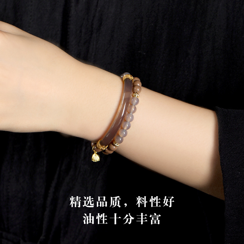 Ancient White Dragon Saliva Scented Bead Double-Strand Bracelet | Guochao Agate Semi-Bangle Incense Bracelet | Cultural Prayer Bead Accessory