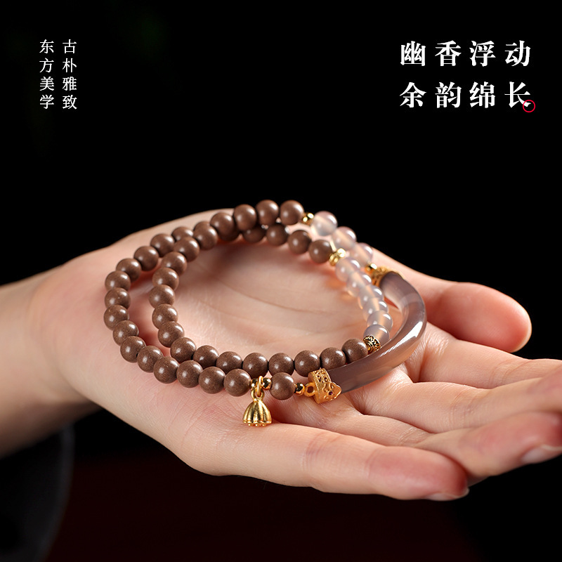 Ancient White Dragon Saliva Scented Bead Double-Strand Bracelet | Guochao Agate Semi-Bangle Incense Bracelet | Cultural Prayer Bead Accessory