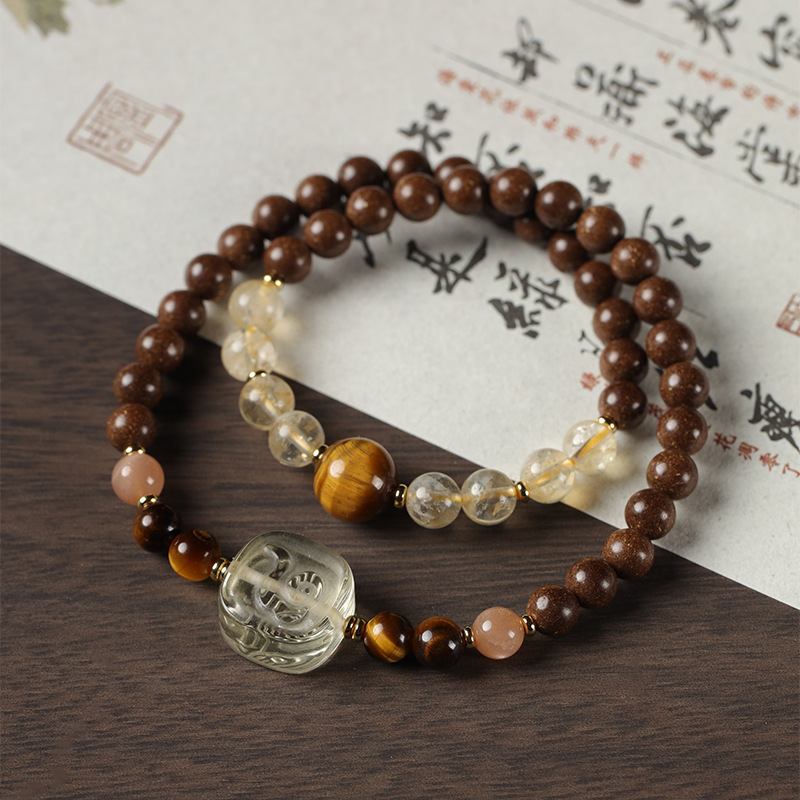 Citrine & Tiger's Eye Scented Bead Double-Strand Bracelet | Golden Wealth-Attracting Accessory Zhaji Lhamo Bracelet