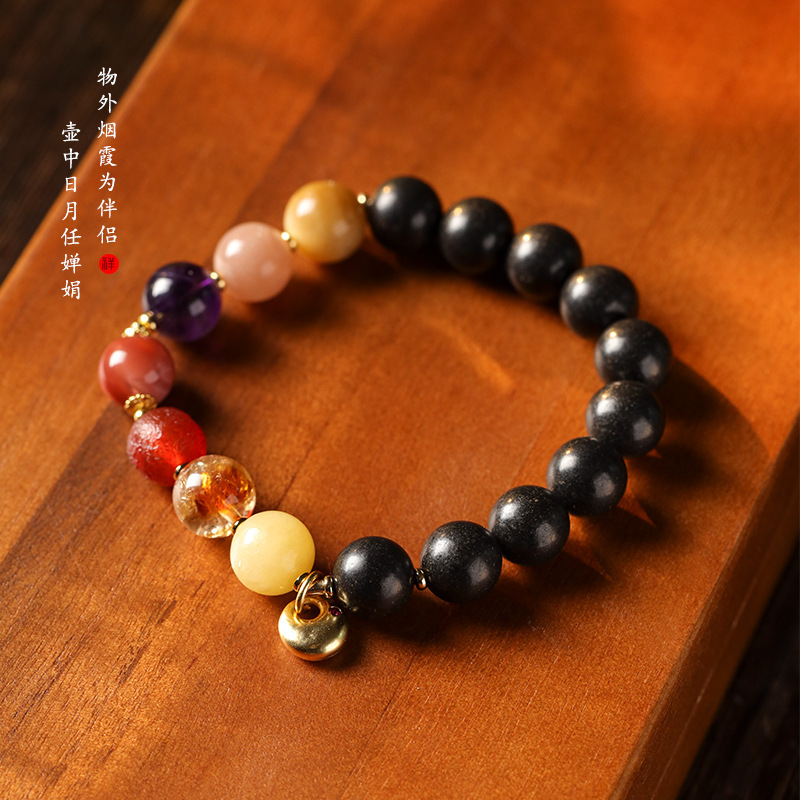 New Chinese Style Subtle Scent Wrist-Lasting Incense Beads & Multi-Gem Single Loop Mini Blessing Pouch Women's Bracelet