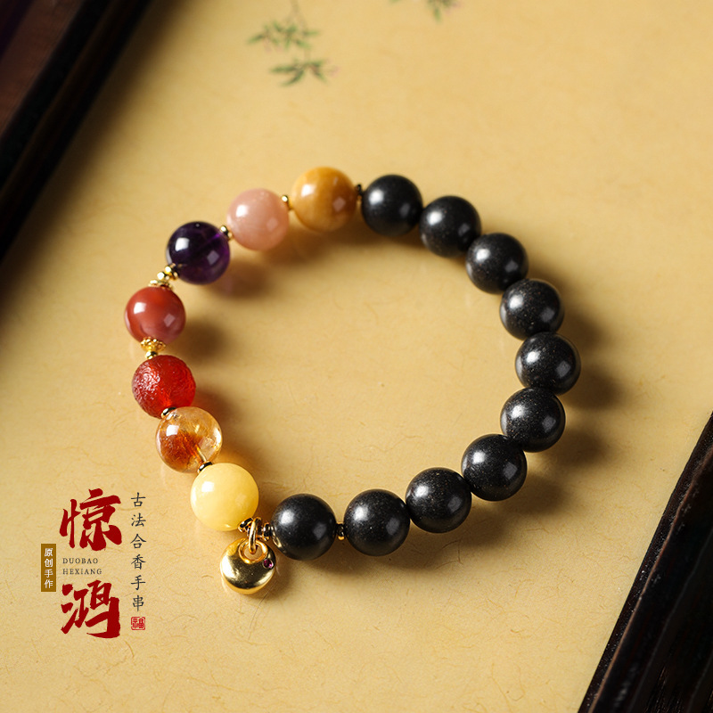 New Chinese Style Subtle Scent Wrist-Lasting Incense Beads & Multi-Gem Single Loop Mini Blessing Pouch Women's Bracelet
