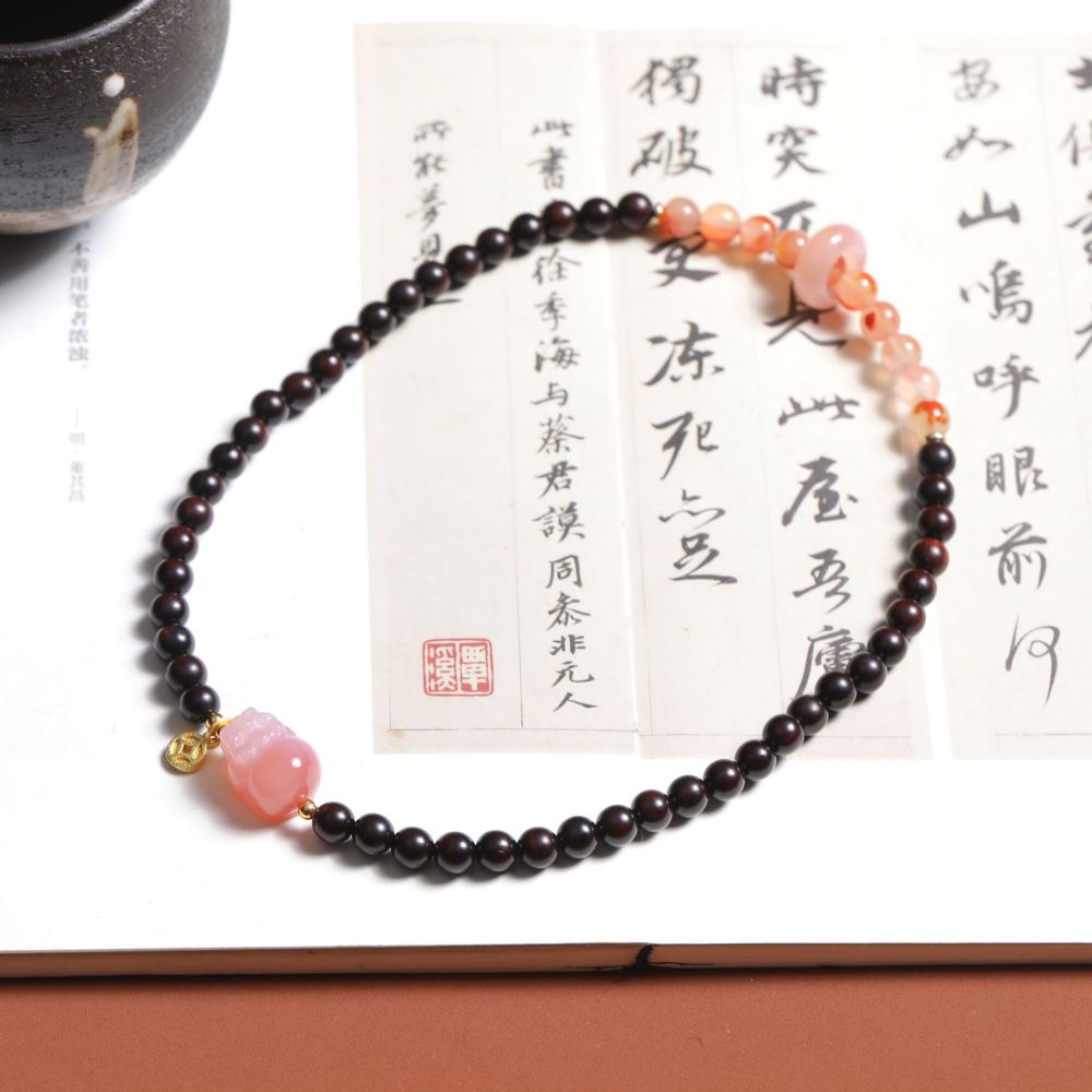 Small-Leaf Sandalwood Bracelet Paired with Nanhong Agate & Salt-Source Pixiu DIY Double-Strand Bracelet