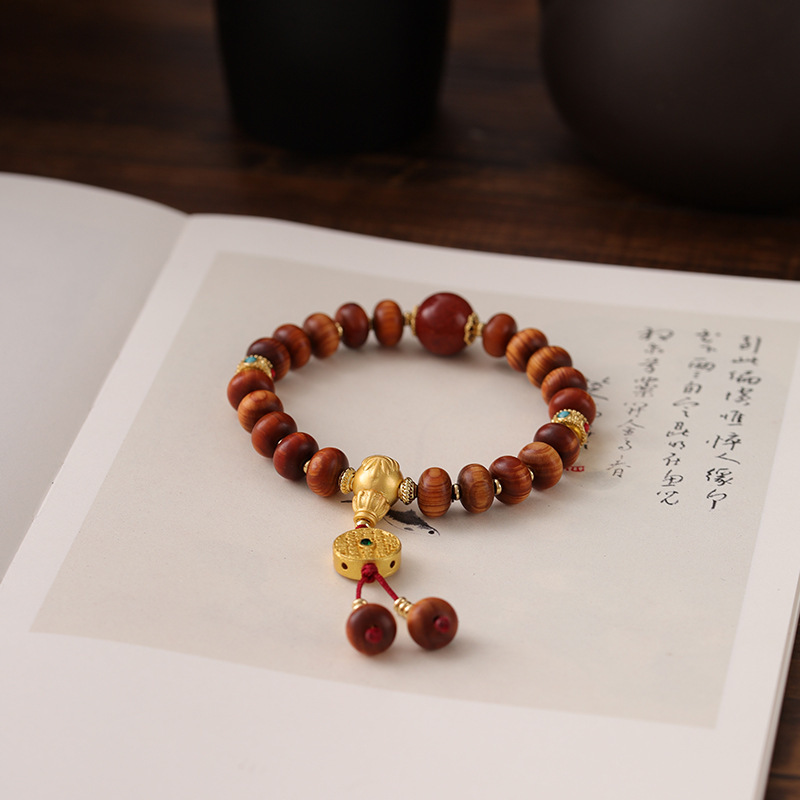 Vintage Abacus-Incense Bracelet (New Chinese Style) with Tai Chi Pendant & Cypress Wood Beads