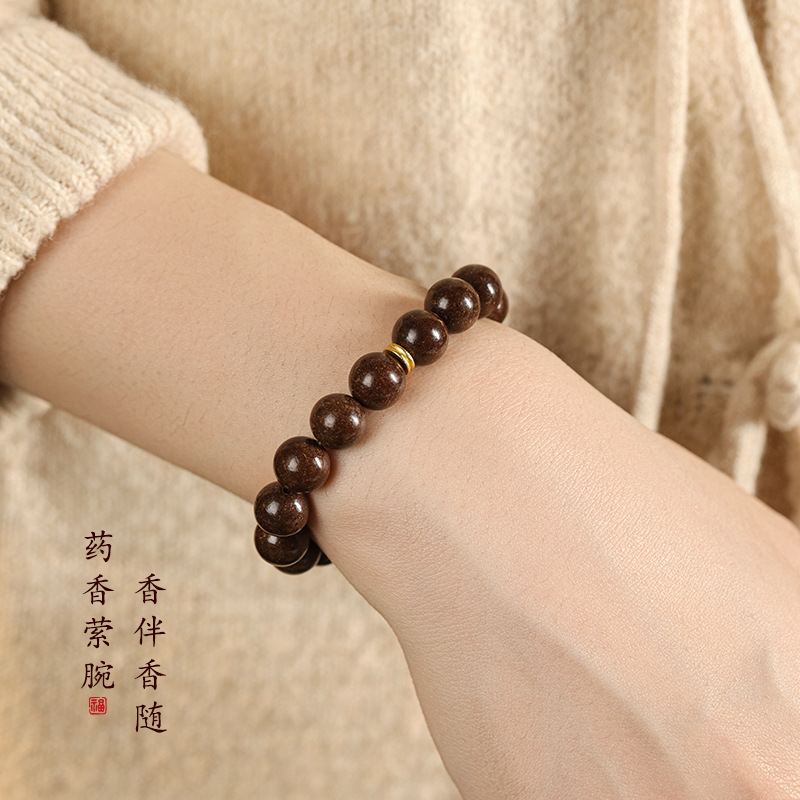 Literary & Vintage Spring-Inspired Elegant Versatile Women's Bracelet [Glittering Gold]" with Ancient Blended-Incense Beads & Crystal