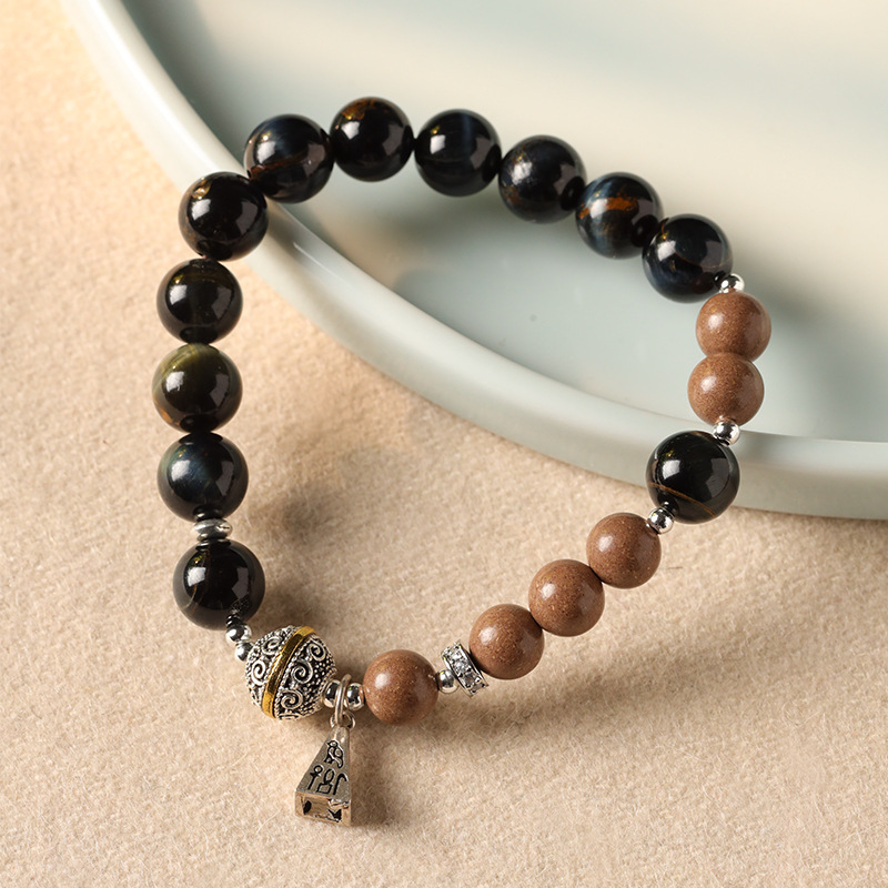 "Literary & Ethereal Ethnic Style Bracelet" — Blue Tiger’s Eye & White Ambergris Blended-Incense Beads Single Loop Unisex Couple's Bracelet