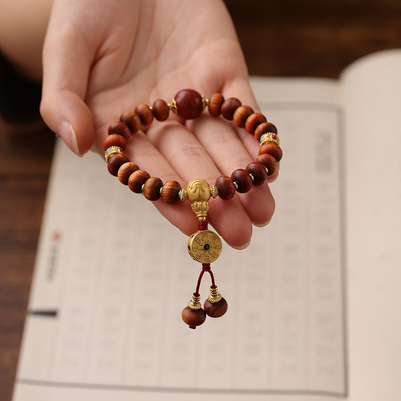 Vintage Abacus-Incense Bracelet (New Chinese Style) with Tai Chi Pendant & Cypress Wood Beads