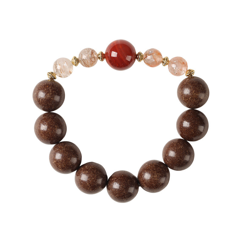 Heritage Artisan Styrax Incense Bead Bracelet with Nanhong Agate, Black Gold Super Seven Crystal —A Vintage Fortune-Infused Handchain
