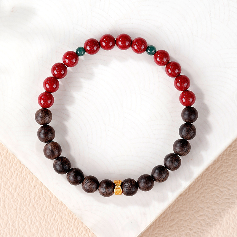 Natural Incense Wood & Sandalwood Bead Bracelet Chinese-style "Half-Mountain, Half-Water" Purple-Gold Sand Jewelry for Women