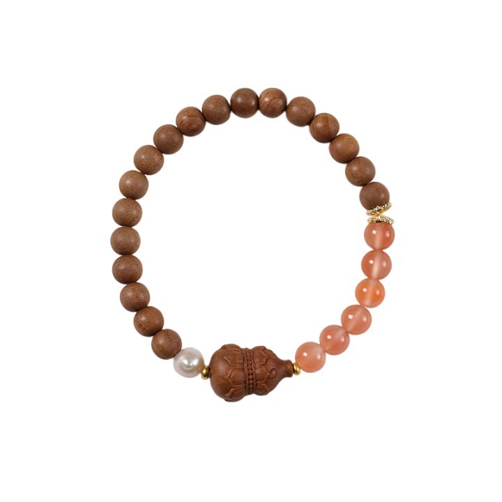 Handmade Original Design Forest-inspired & Elegant Light Luxury Aged Sandalwood with Ice-fleck Southern Red Agate “Fortune & Prosperity” Bracelet for Women