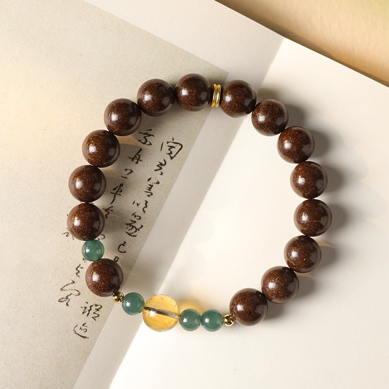 Literary & Vintage Spring-Inspired Elegant Versatile Women's Bracelet [Glittering Gold]" with Ancient Blended-Incense Beads & Crystal