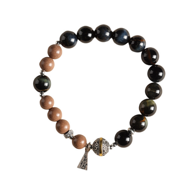 "Literary & Ethereal Ethnic Style Bracelet" — Blue Tiger’s Eye & White Ambergris Blended-Incense Beads Single Loop Unisex Couple's Bracelet