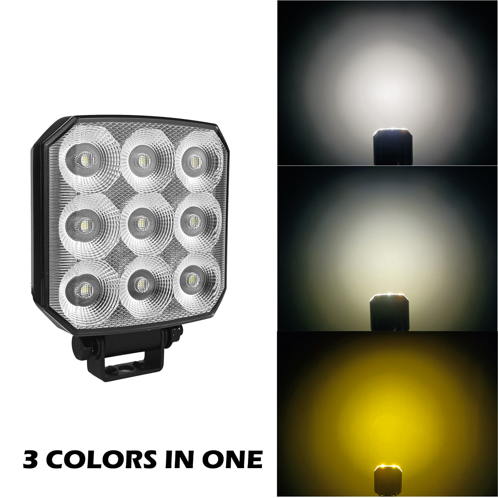 3‑Color Ultra Wide Flood LED Work Lamp | WL-09T – 24W, IP68, 9‑50V DC, Ideal for Trucks & Machinery,50W 3-Color LED Work Light IP68 9-50V – for Tractor Truck Machinery WL-09T,NSSC LIGHTING