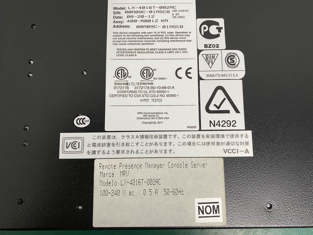 NEW MRV LX-4016T-002AC 16-Port Console Server