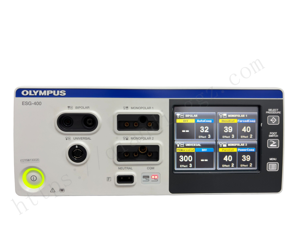 Olympus ESG-400 operating interface showing PureCut and PowerCoag power settings