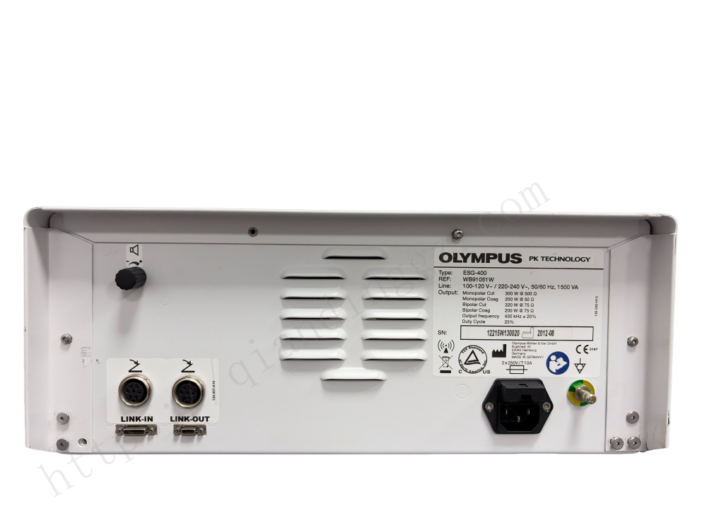 Rear view of Olympus ESG-400 showing power input and technical label